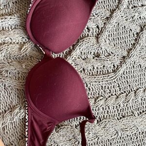 Burgundy Bra with Animal Print Trim